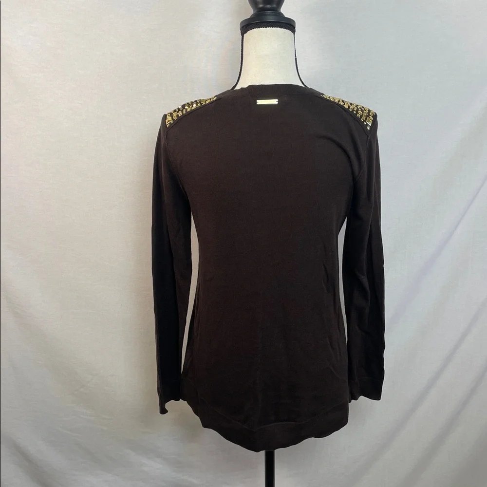 Michael Kors Chocolate Long Sleeve Top with Gold Details